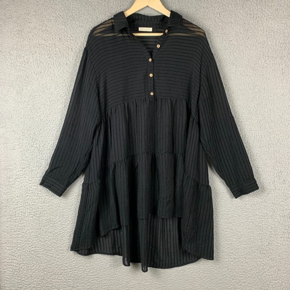 Lovestitch Dress Women Large Sheer Beach Cover Up Black Roll Tab Swim Travel